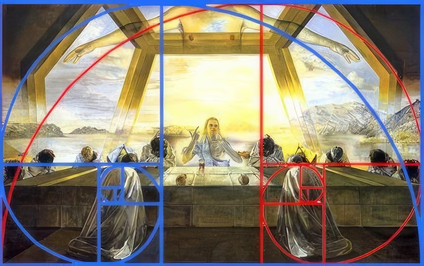 Salvador Dali's "The Sacrament of the Last Supper" with a golden ratio overlay