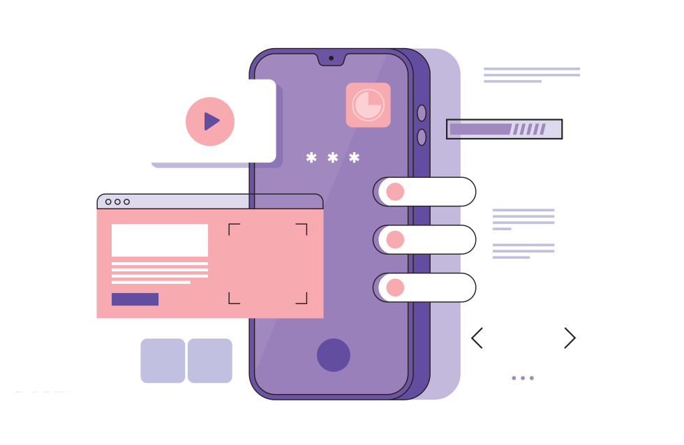 Stylized smartphone with interface elements