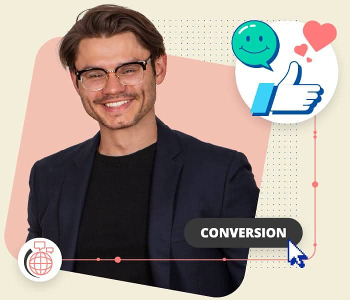 Smiling man with positive icons